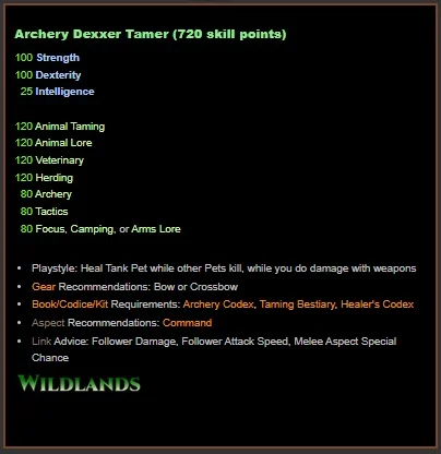 UO Outlands — Archery Dexxer Tamer Build Guide