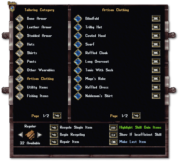 UO Outlands — Tailoring and Carpentry Profitable Crafting Strategies